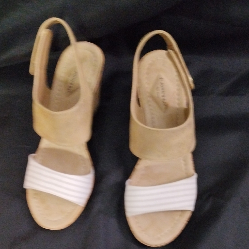 St. John's Bay Tan and White Sandals Minimalist Two-Strap Design